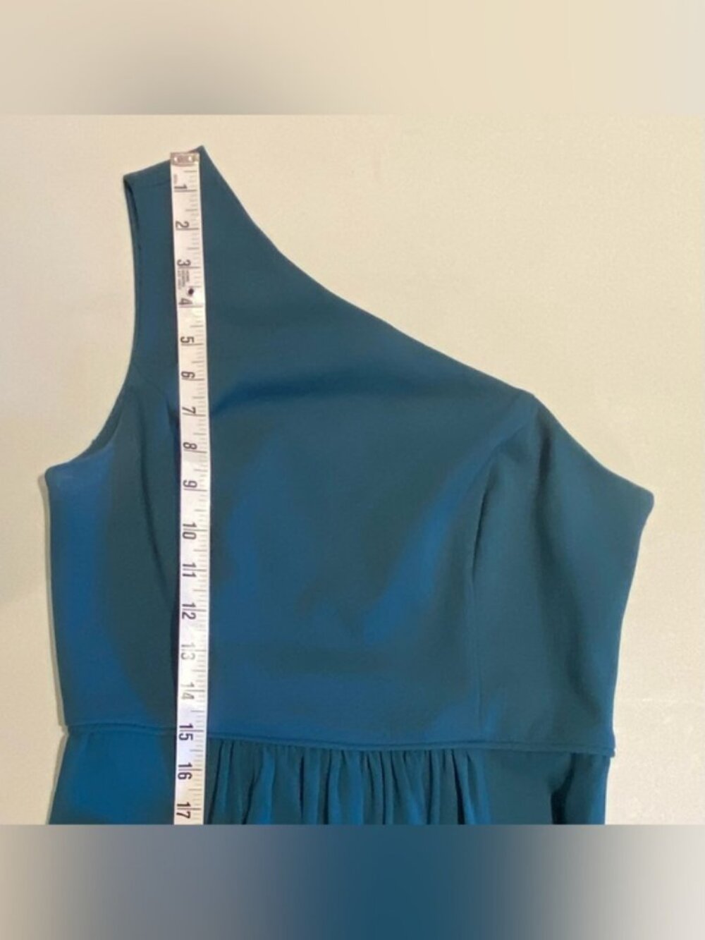 Adrianna Papell Teal One Shoulder Crepe Chiffon Gown (size 6) - Picture 13 of 14